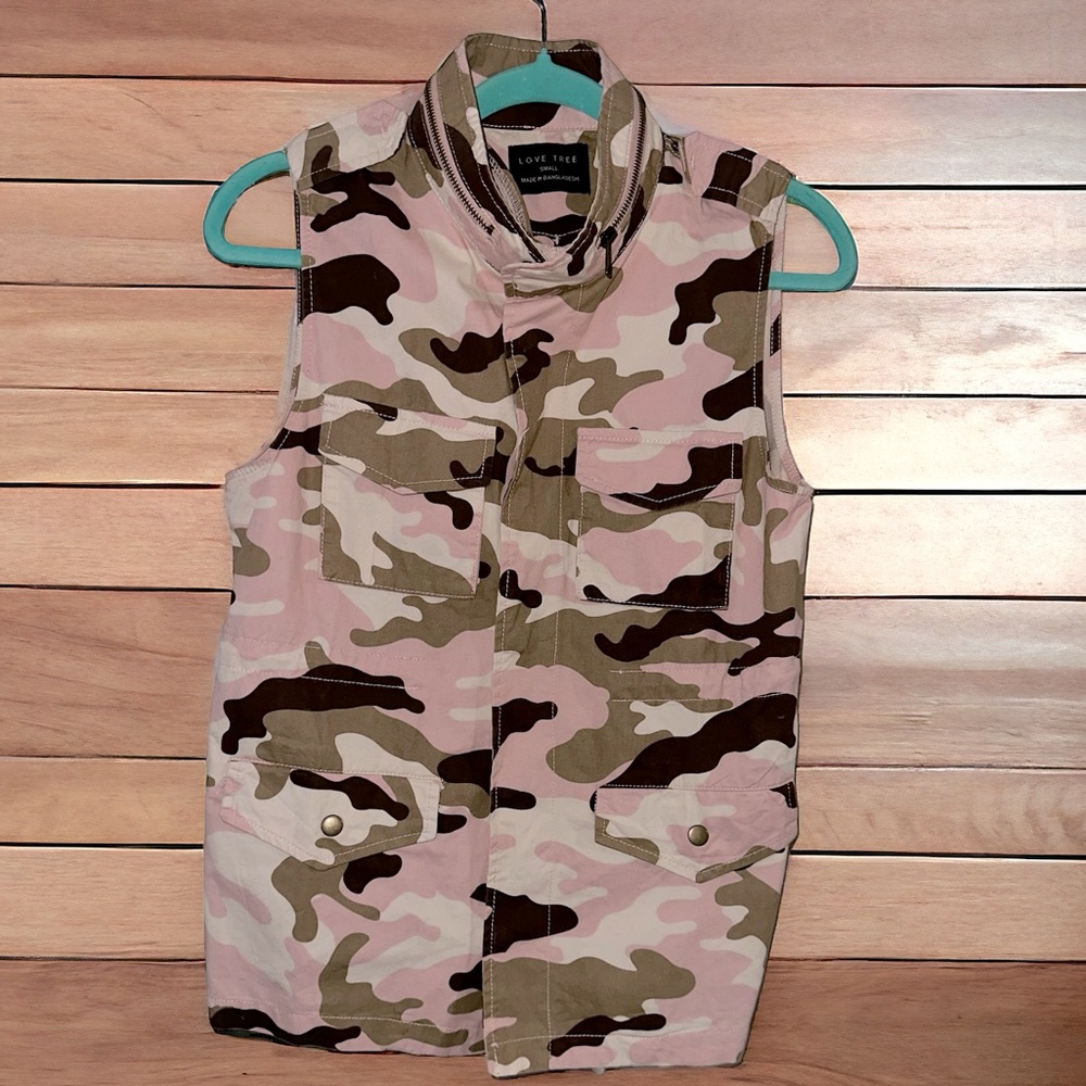 Love Tree Pink Camo Camouflage Button Up Military Style Vest Womens Small - Picture 4 of 9